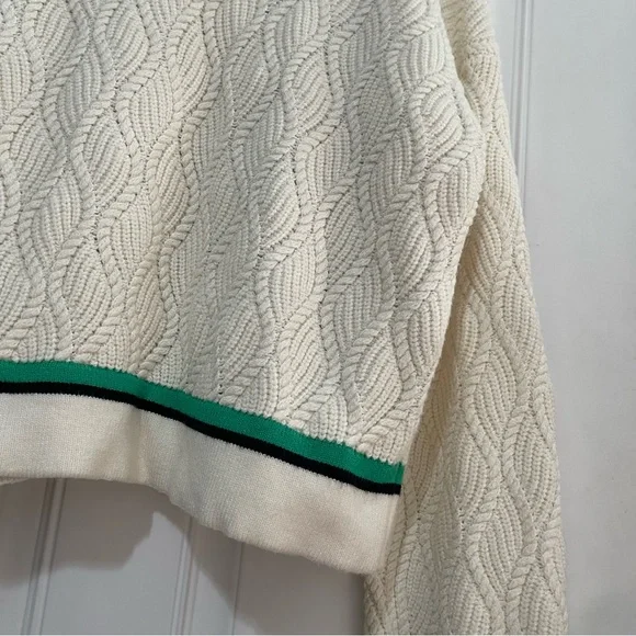 Marled Cream green Stripe Knitted Sweater Size XL
